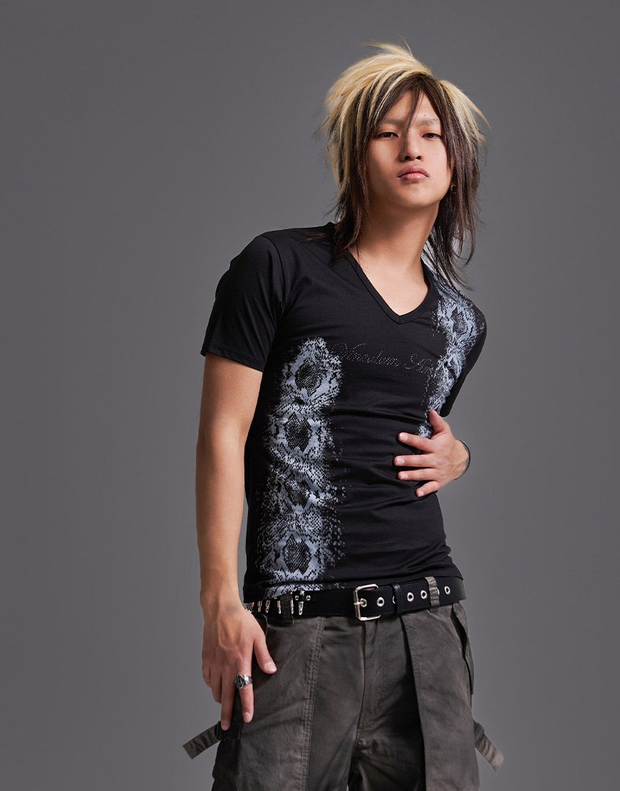 FUGA【フーガ】パイソンVネック半袖Tシャツ/全2色