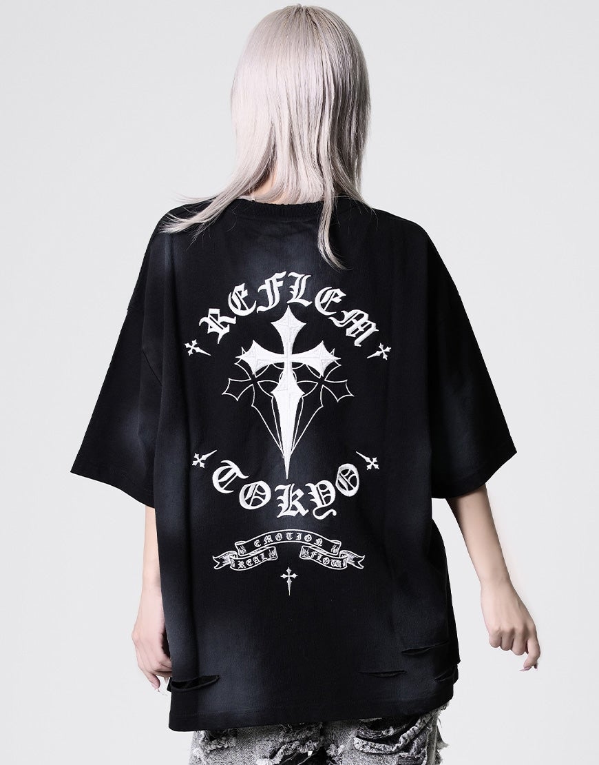 REFLEM【レフレム】クロス刺繍ダメージTシャツ/全4色