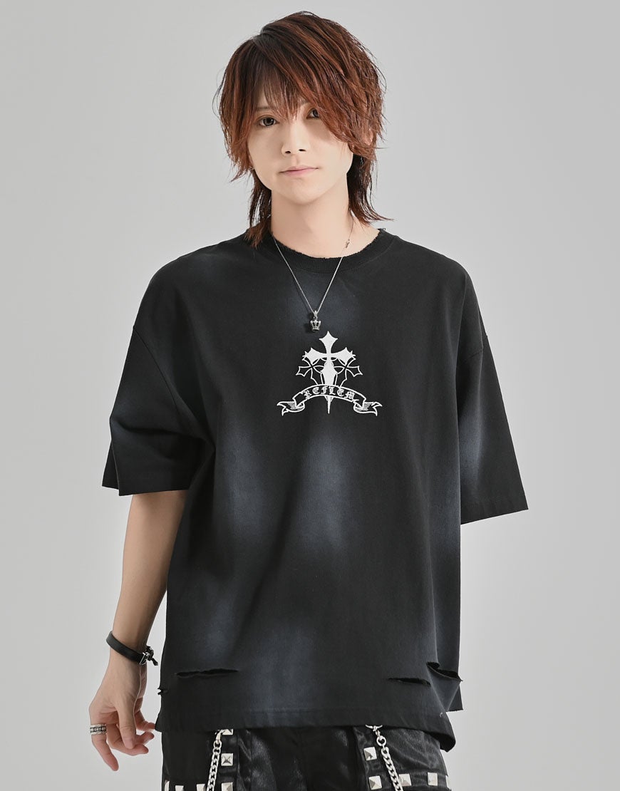 REFLEM【レフレム】クロス刺繍ダメージTシャツ/全4色