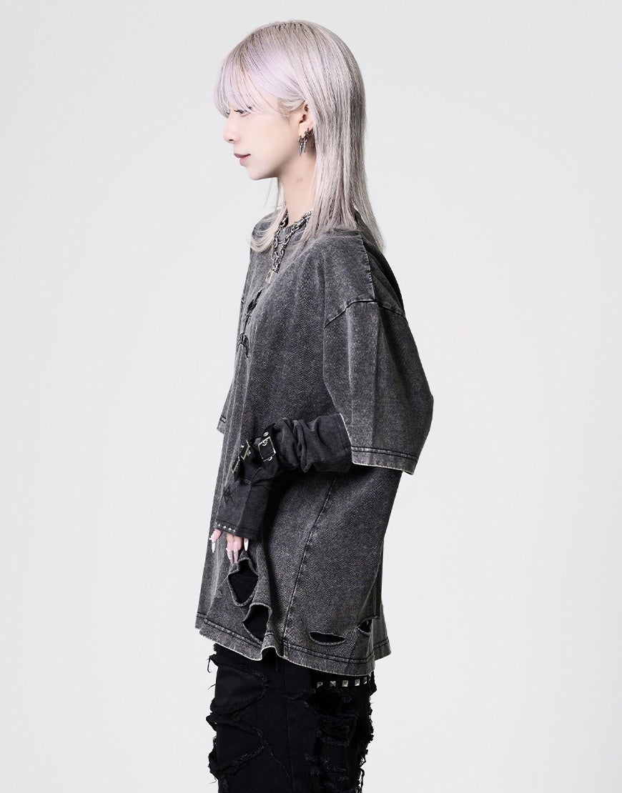 REFLEM【レフレム】クロス刺繍ダメージTシャツ/全4色 REFLEM【レフレム】クロス刺繍ダメージTシャツ/全4色