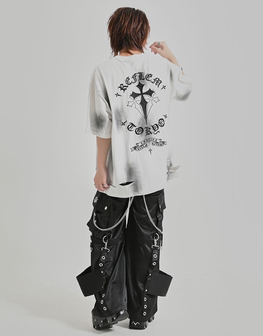 REFLEM【レフレム】クロス刺繍ダメージTシャツ/全4色
