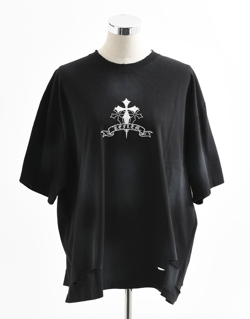 REFLEM【レフレム】クロス刺繍ダメージTシャツ/全4色
