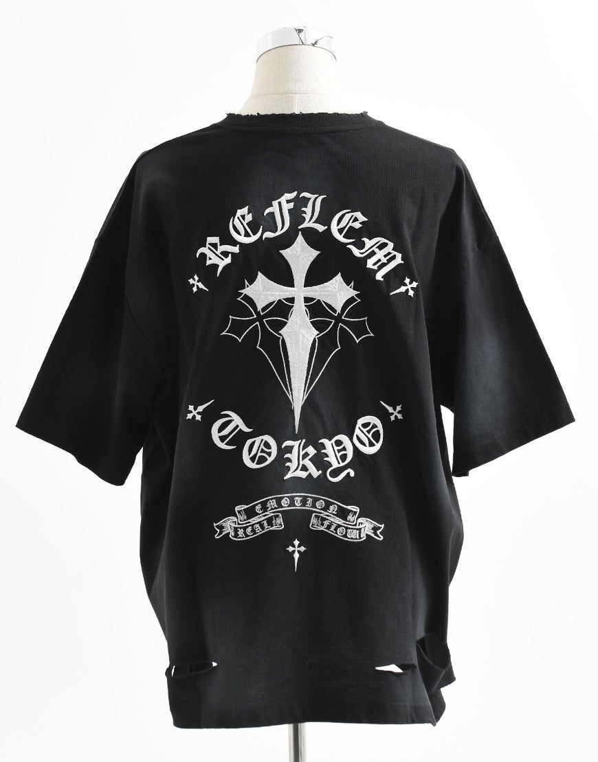 REFLEM【レフレム】クロス刺繍ダメージTシャツ/全4色