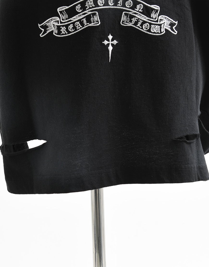 REFLEM【レフレム】クロス刺繍ダメージTシャツ/全4色