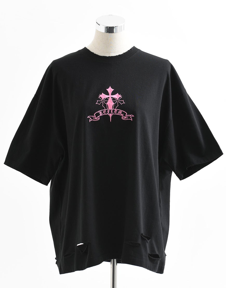 REFLEM【レフレム】クロス刺繍ダメージTシャツ/全4色