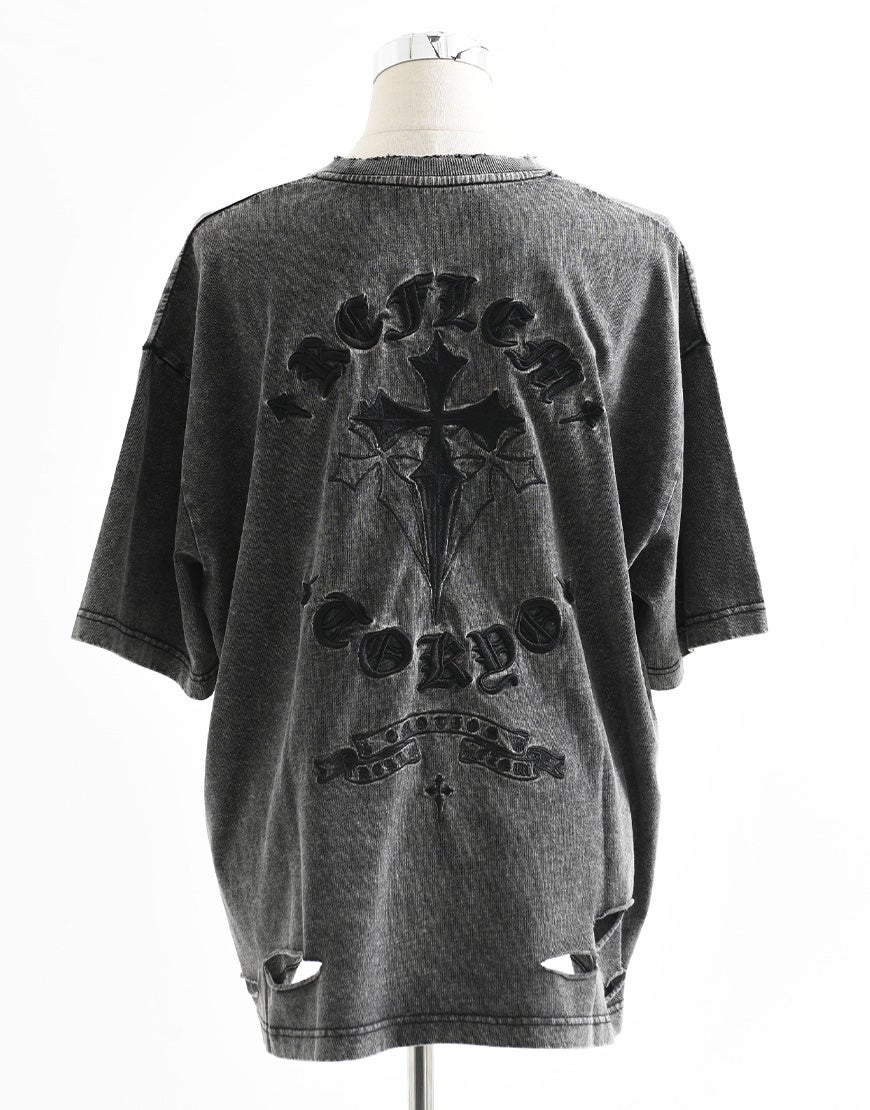レフレム クロス刺繍半袖Tシャツ グレー REFLEM【レフレム】クロス刺繍長袖Tシャツ/全4色