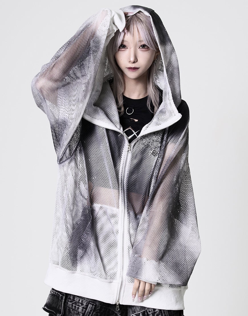 レフレム うさみみ メッシュパーカー グレー REFLEM【レフレム】吹付加工メッシュダブルジップパーカー/全2色