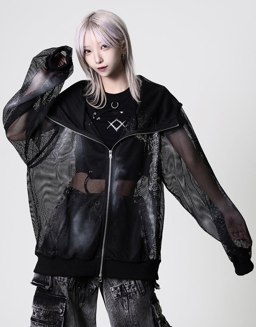 REFLEM【レフレム】吹付加工メッシュダブルジップパーカー/全2色