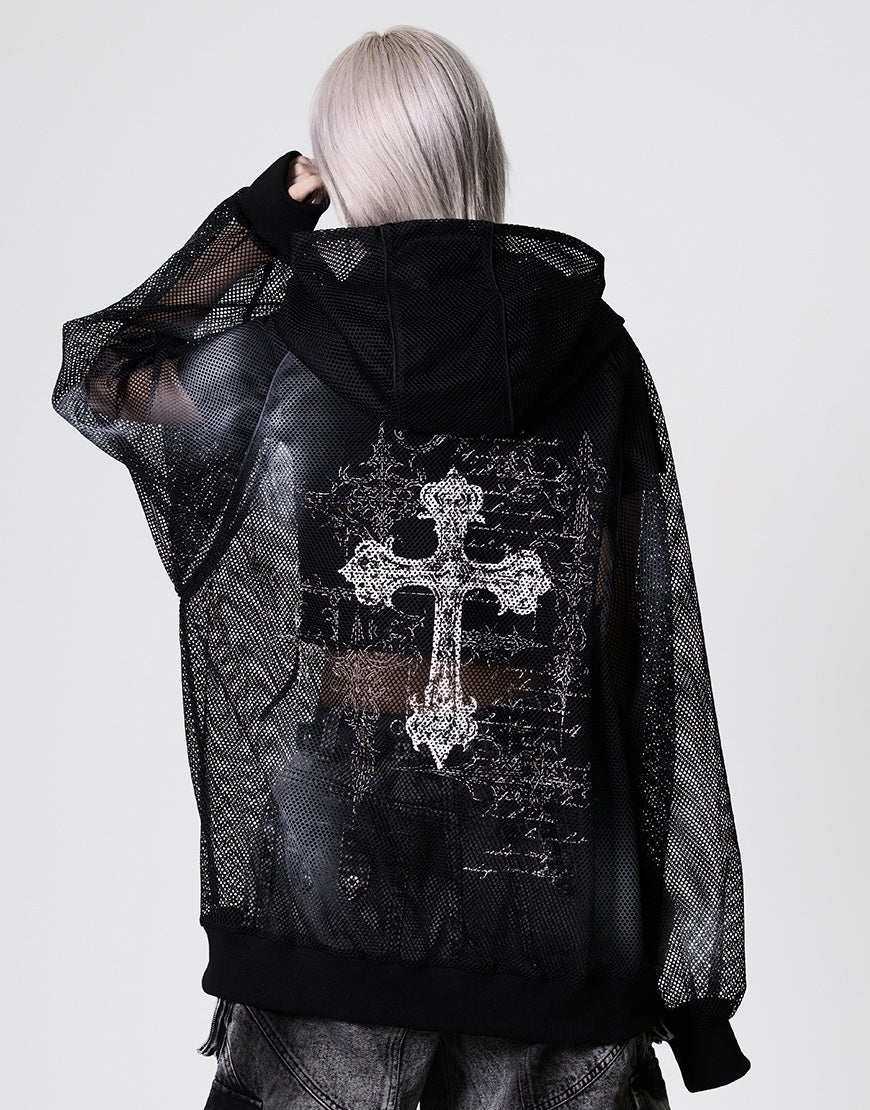 【ユニセックス】REFLEM レフレム メッシュ ジップアップパーカー 黒 REFLEM【レフレム】吹付加工メッシュダブルジップパーカー/全2色