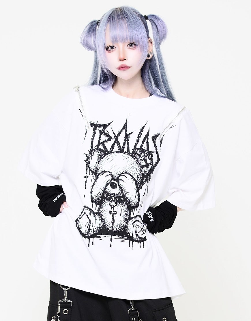 TRAVAS TOKYO【トラバストーキョー】ショルダーZIPくまプリントTシャツ