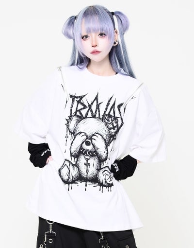 TRAVAS TOKYO【トラバストーキョー】ショルダーZIPくまプリントTシャツ 