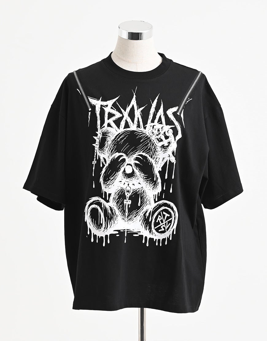 TRAVAS TOKYO【トラバストーキョー】ショルダーZIPくまプリントTシャツ