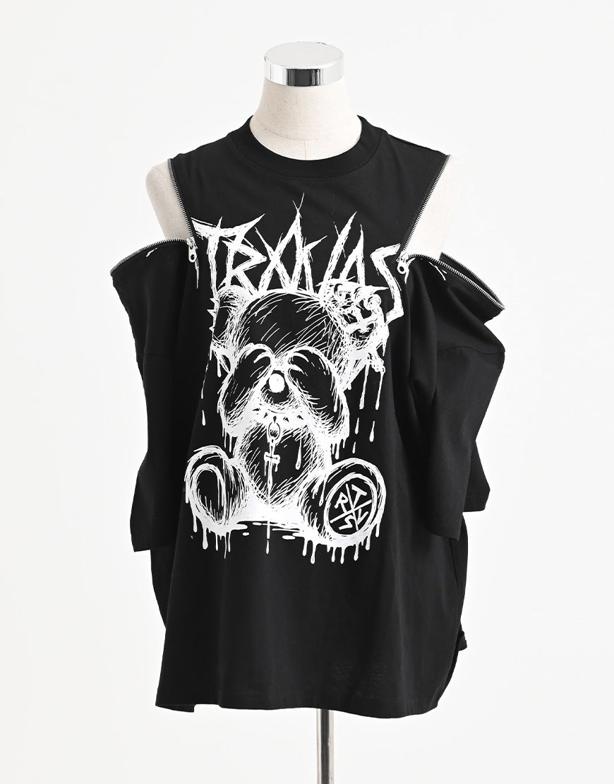 TRAVAS TOKYO【トラバストーキョー】ショルダーZIPくまプリントTシャツ
