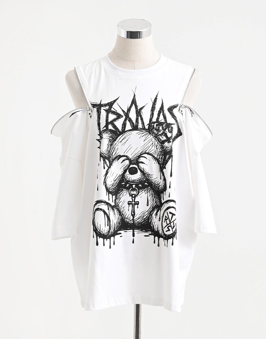 TRAVAS TOKYO【トラバストーキョー】ショルダーZIPくまプリントTシャツ