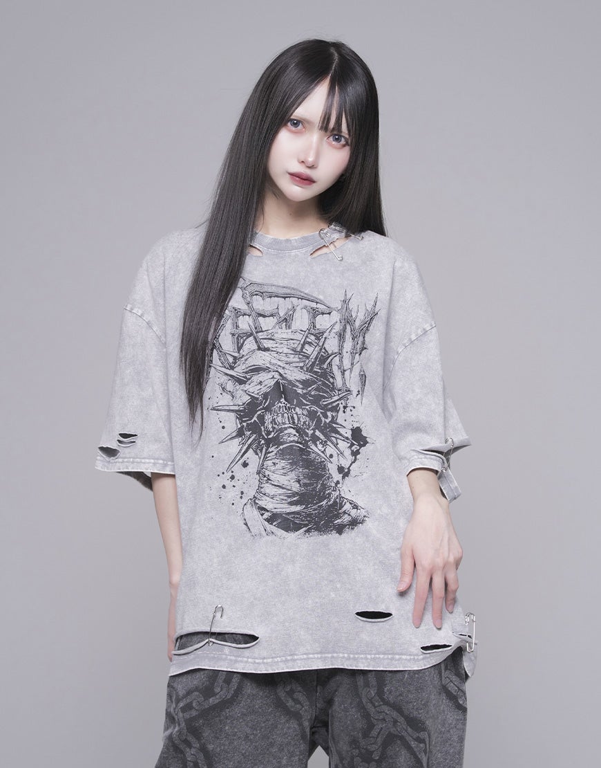 REFLEM【レフレム】安全ピン付きダメージTシャツ/全2色