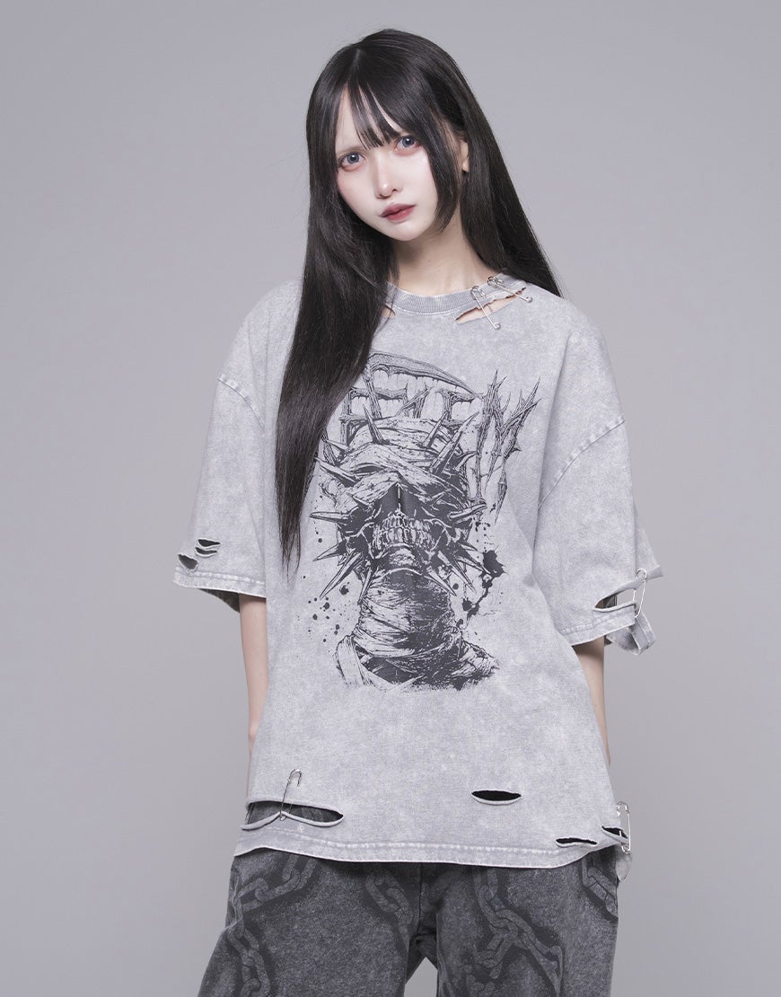 REFLEM【レフレム】安全ピン付きダメージTシャツ/全2色