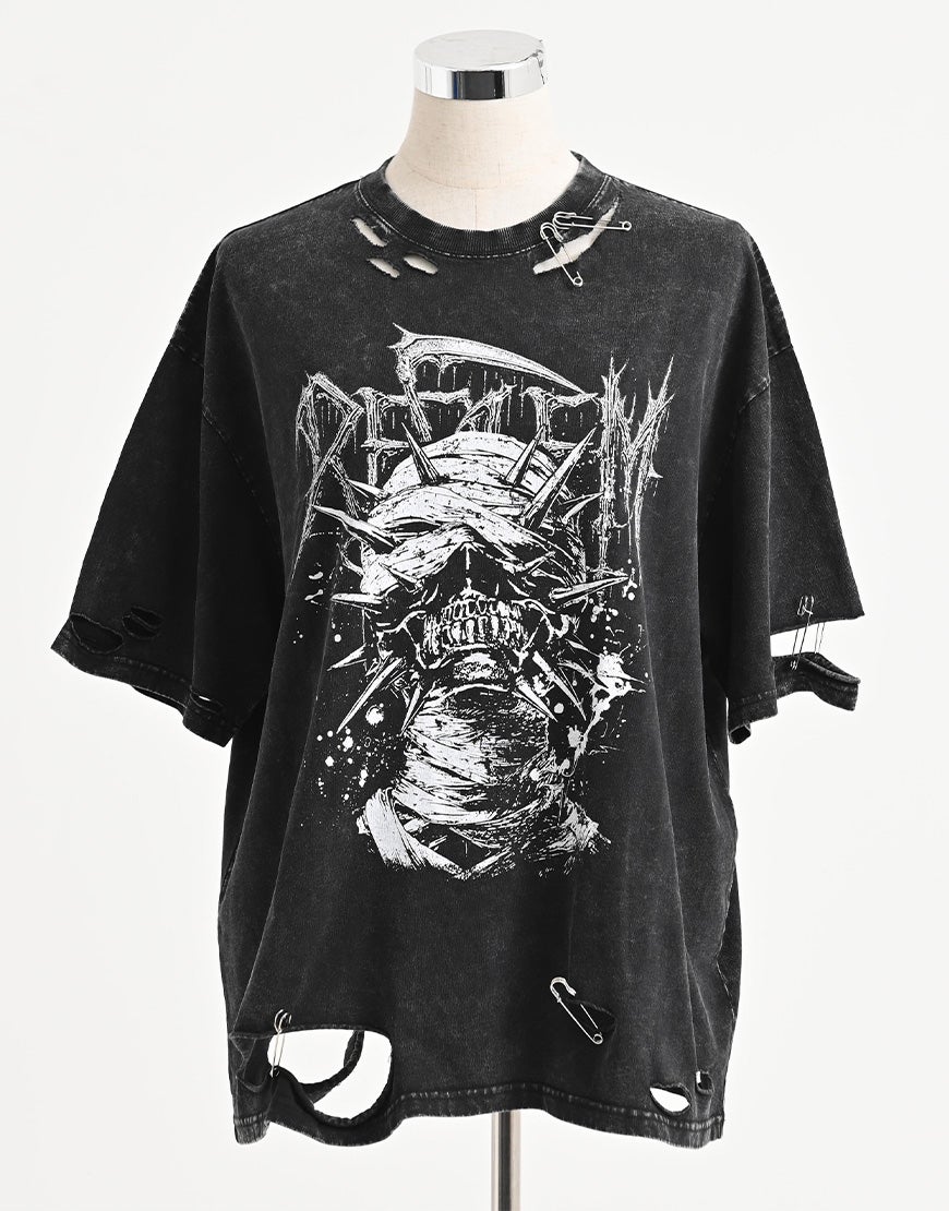 REFLEM【レフレム】安全ピン付きダメージTシャツ/全2色