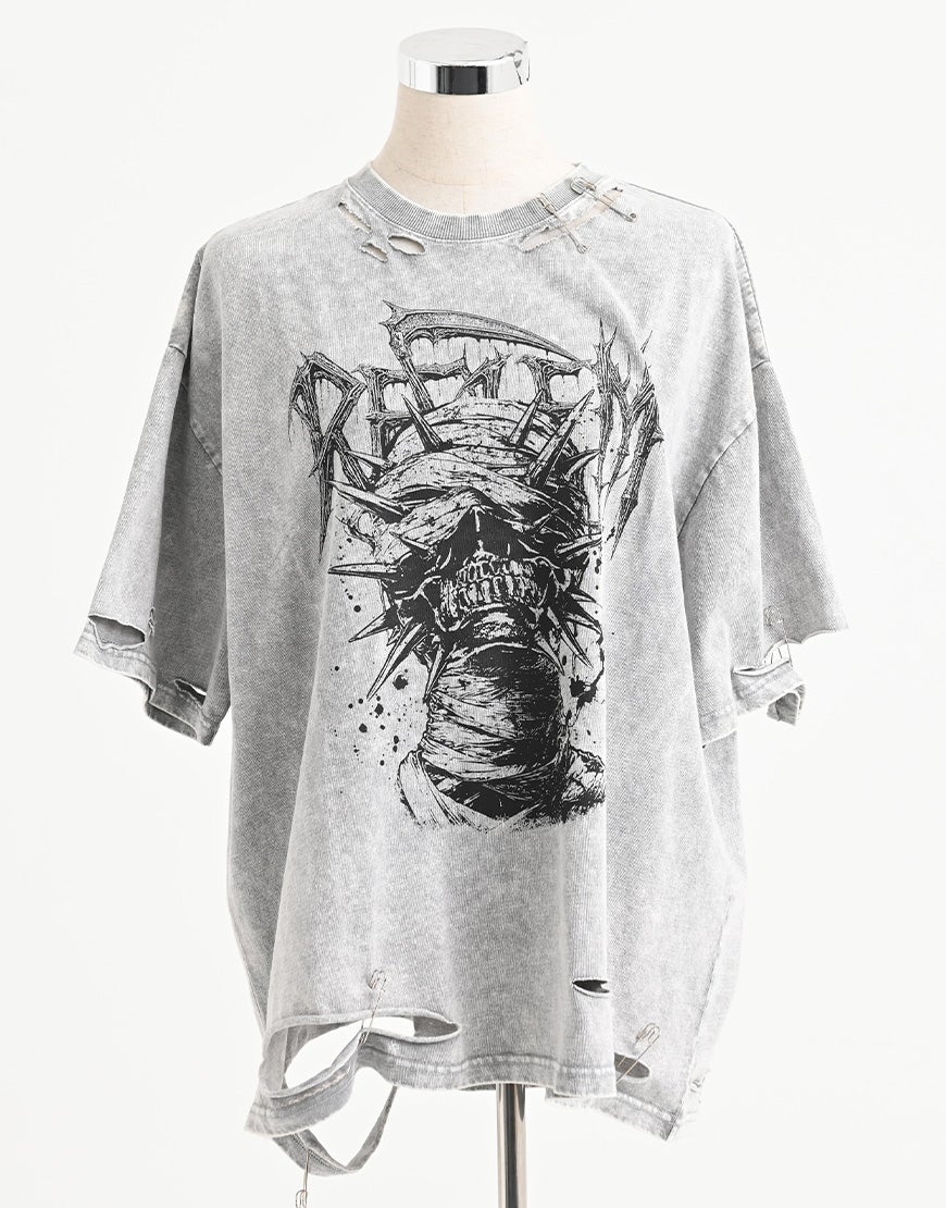 REFLEM【レフレム】安全ピン付きダメージTシャツ/全2色