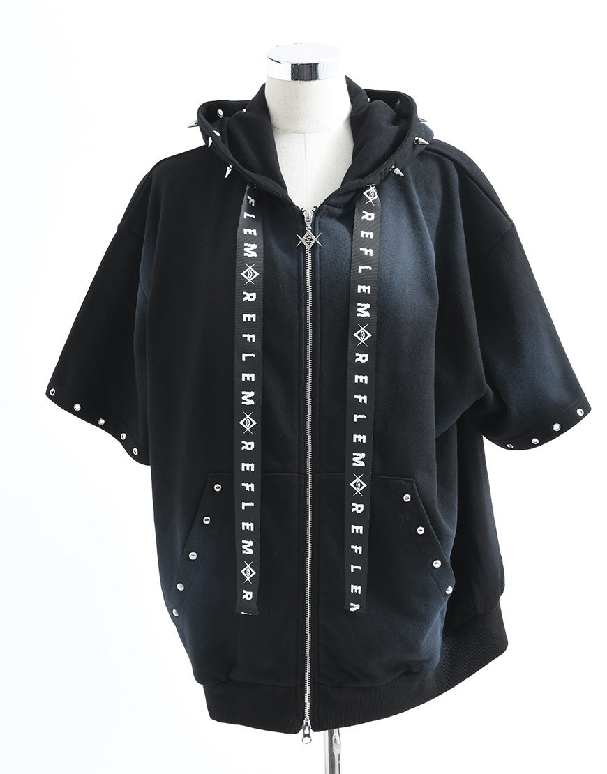 【REFLEM】うさ耳ジップアップ半袖パーカー/グレー REFLEM【レフレム】うさ耳半袖ジップアップパーカー/全2色