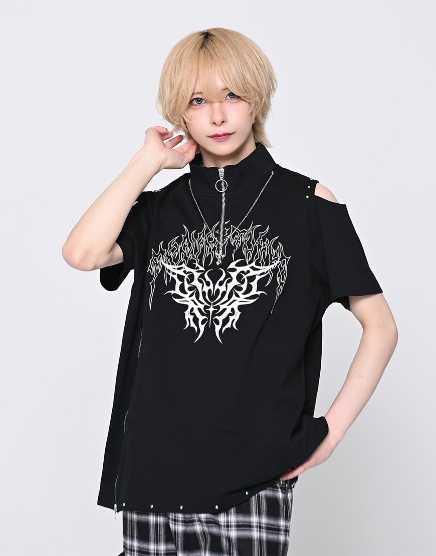 TRAVAS TOKYO【トラバストーキョー】肩開きZIPデザイン半袖Tシャツ/全2色
