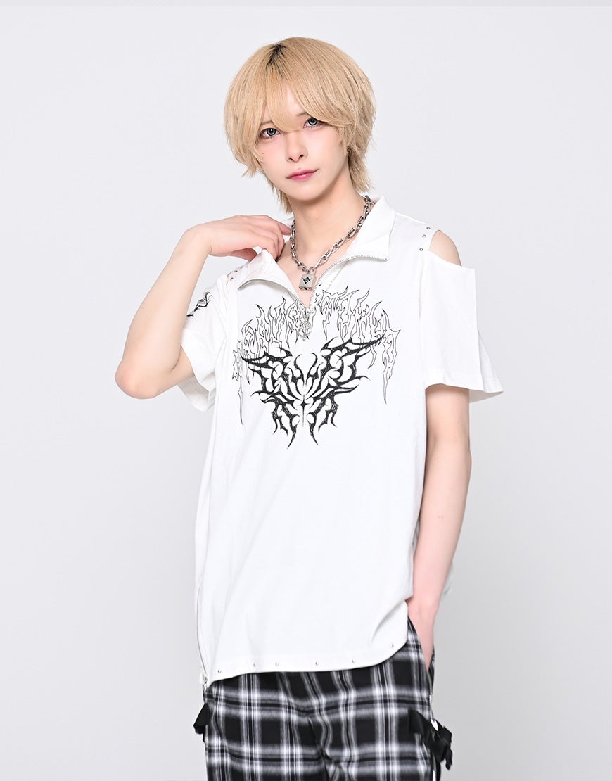 TRAVAS TOKYO【トラバストーキョー】肩開きZIPデザイン半袖Tシャツ/全2色