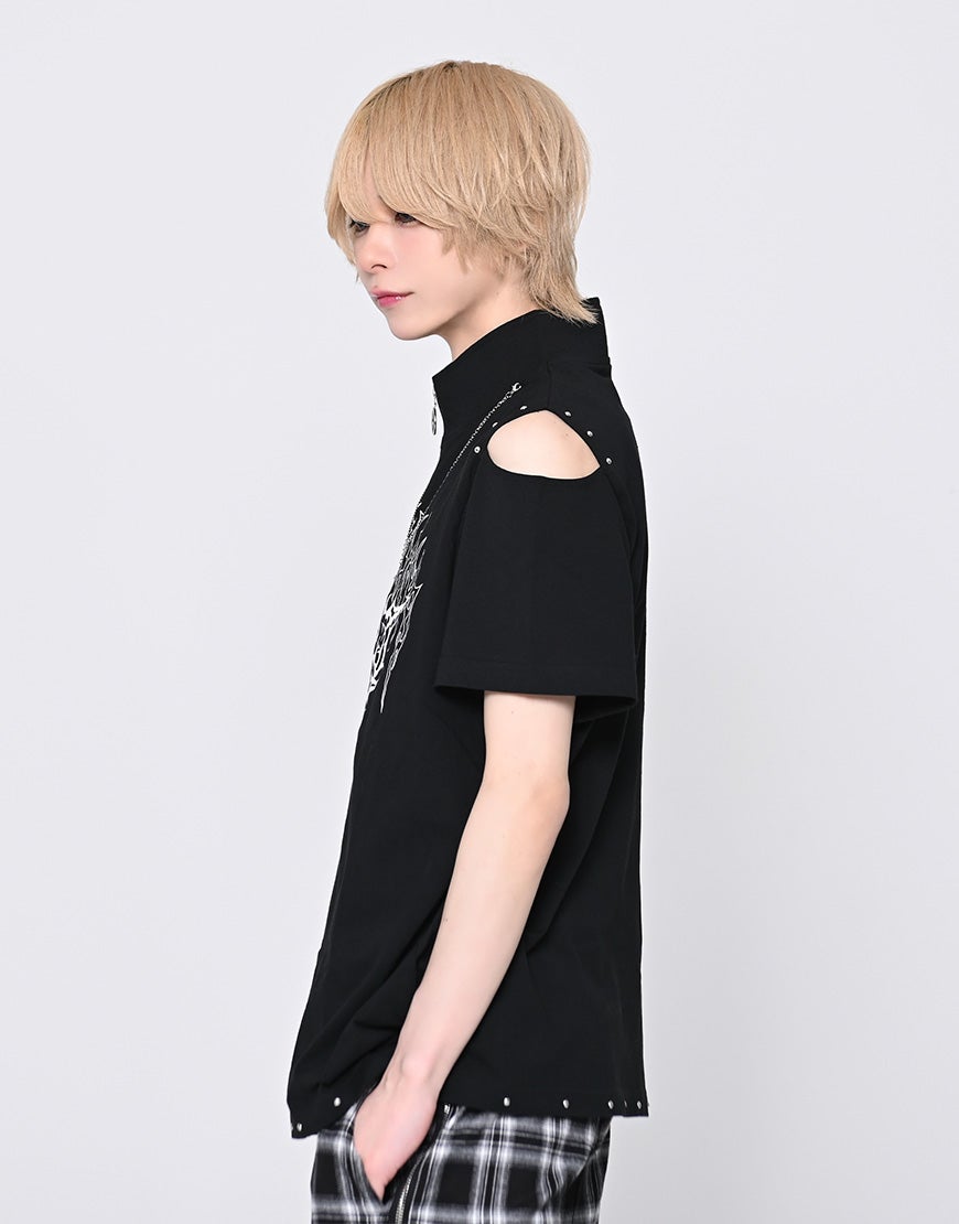 TRAVAS TOKYO【トラバストーキョー】肩開きZIPデザイン半袖Tシャツ/全2色