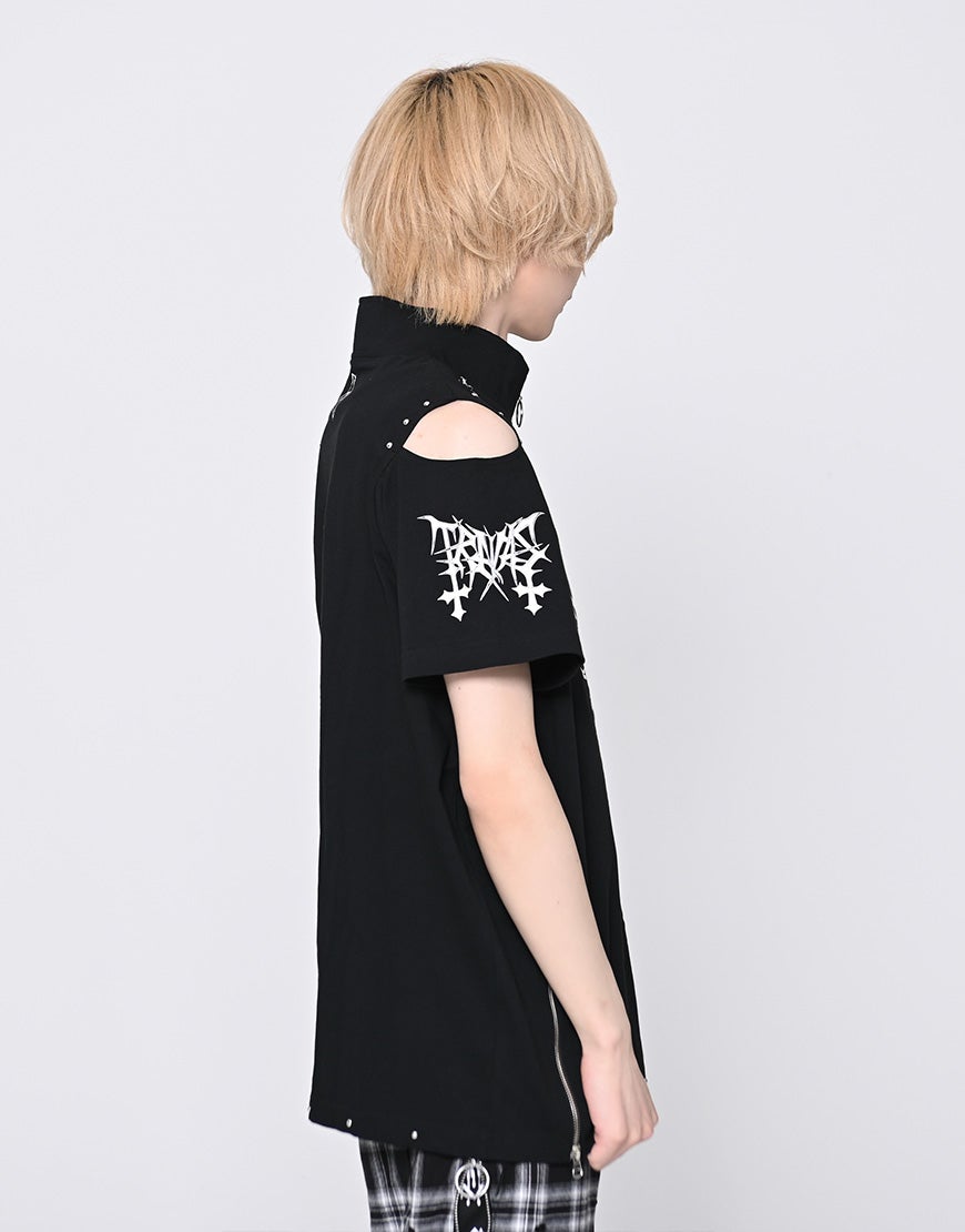 TRAVAS TOKYO【トラバストーキョー】肩開きZIPデザイン半袖Tシャツ/全2色