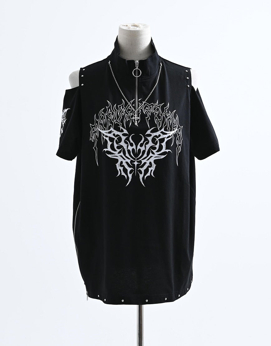 TRAVAS TOKYO【トラバストーキョー】肩開きZIPデザイン半袖Tシャツ/全2色