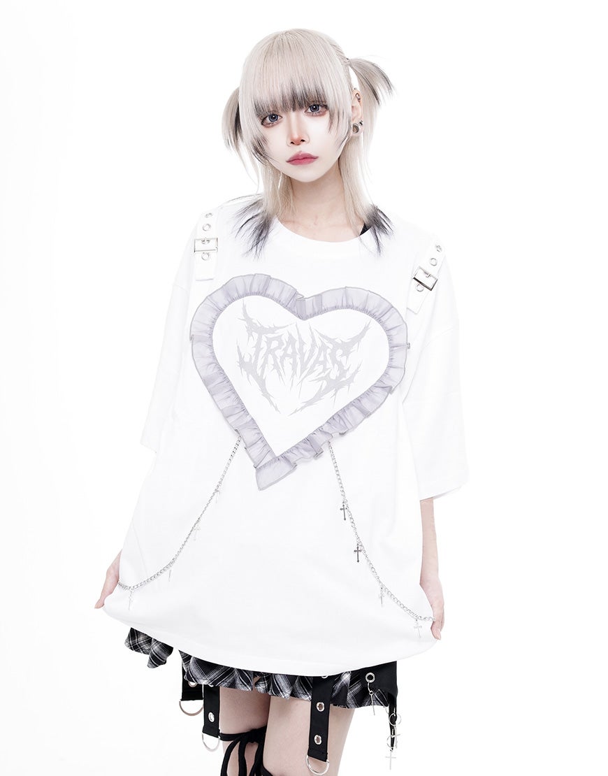 TRAVAS TOKYO【トラバストーキョー】チェーン付きハートフリルTシャツ