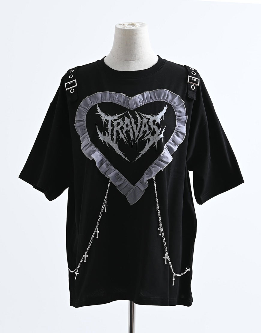 TRAVAS TOKYO【トラバストーキョー】チェーン付きハートフリルTシャツ