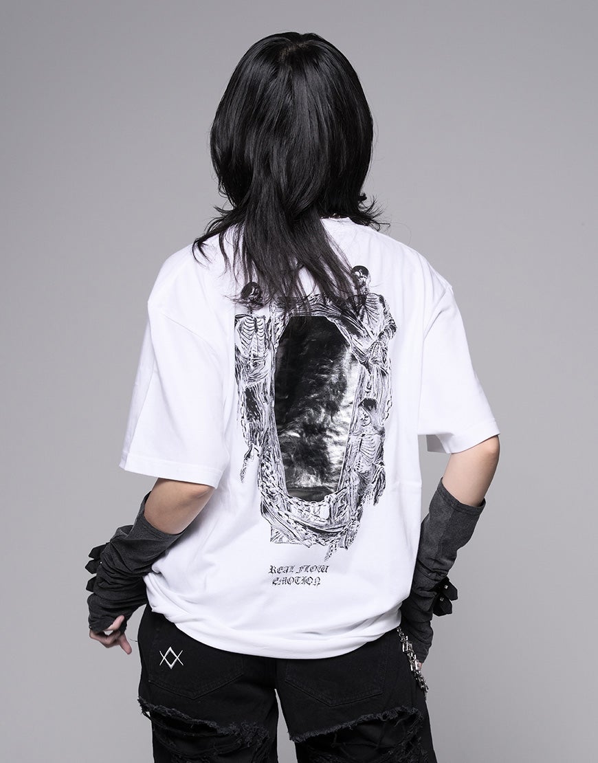 REFLEM(レフレム) ホログラムプリントTシャツ 地雷 REFLEM【レフレム】ホログラムスカルプリント半袖Tシャツ/全2色