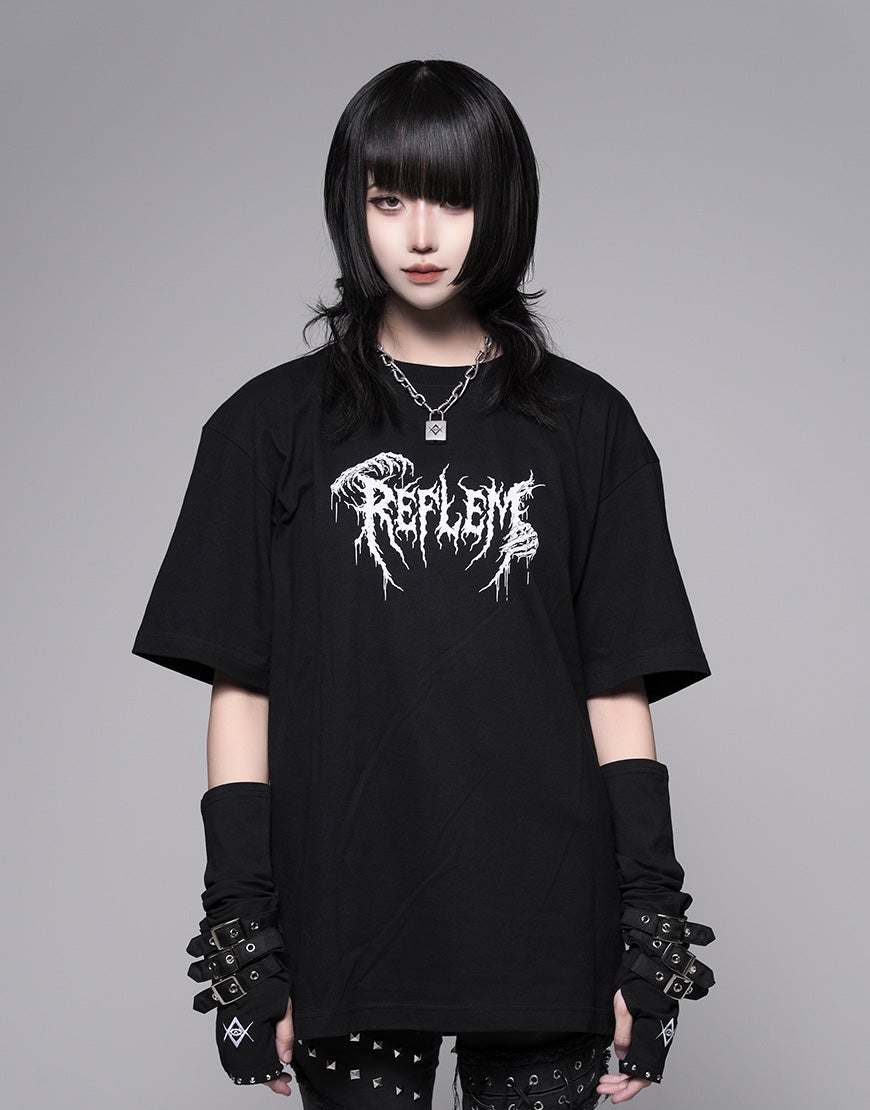 REFLEM(レフレム) ホログラムプリントTシャツ 地雷 REFLEM【レフレム】ホログラムスカルプリント半袖Tシャツ/全2色