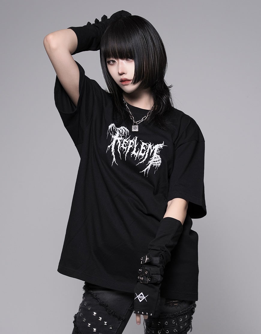 REFLEM(レフレム) ホログラムプリントTシャツ 地雷 REFLEM【レフレム】ホログラムスカルプリント半袖Tシャツ/全2色