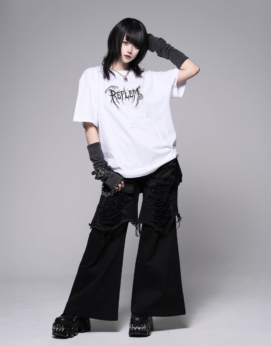 REFLEM【レフレム】ホログラムスカルプリント半袖Tシャツ/全2色