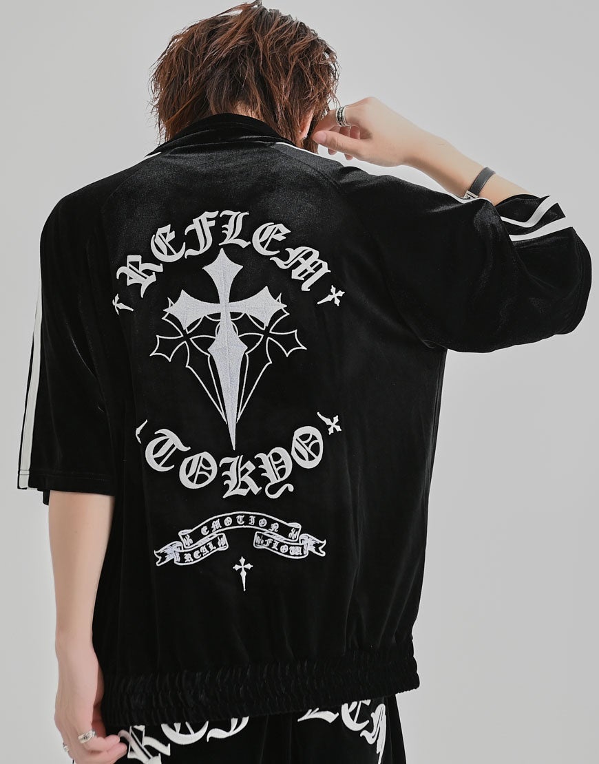 REFLEM【レフレム】クロス刺繍半袖ベロアトラックジャケット/全3色