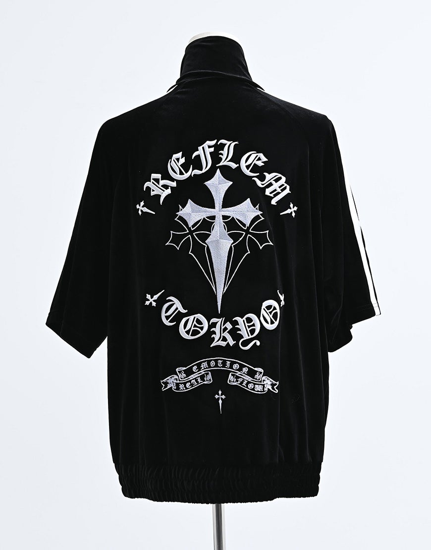 REFLEM【レフレム】クロス刺繍半袖ベロアトラックジャケット/全3色