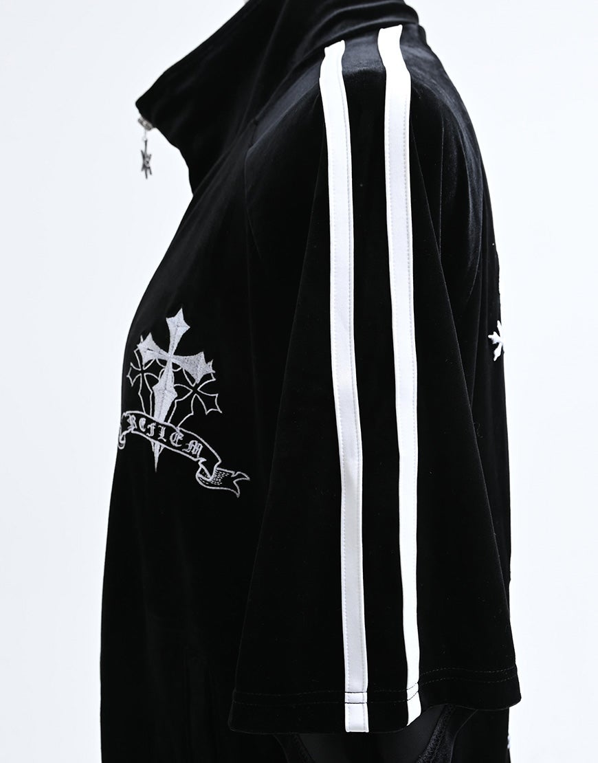 REFLEM【レフレム】クロス刺繍半袖ベロアトラックジャケット/全3色