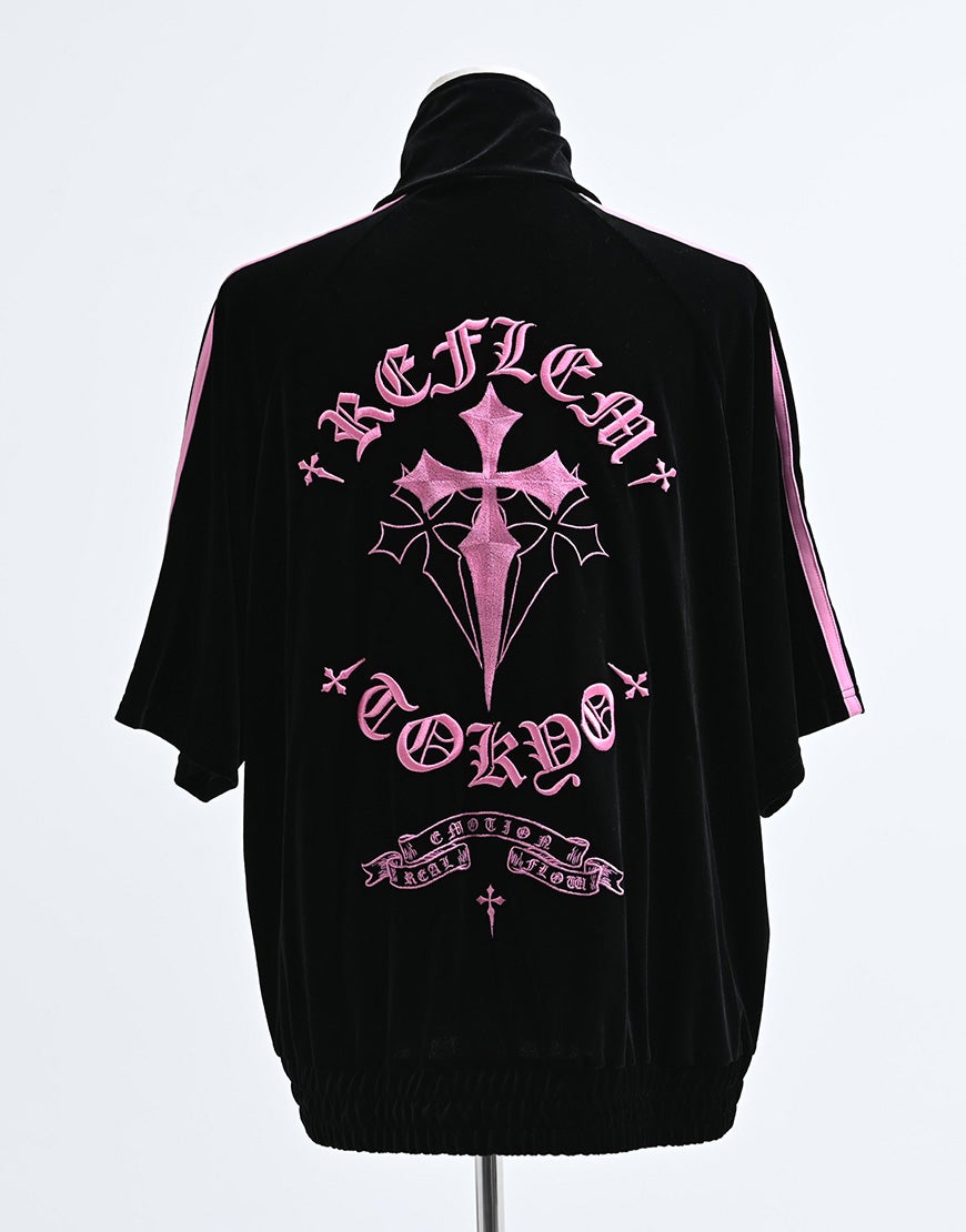 REFLEM【レフレム】クロス刺繍半袖ベロアトラックジャケット/全3色