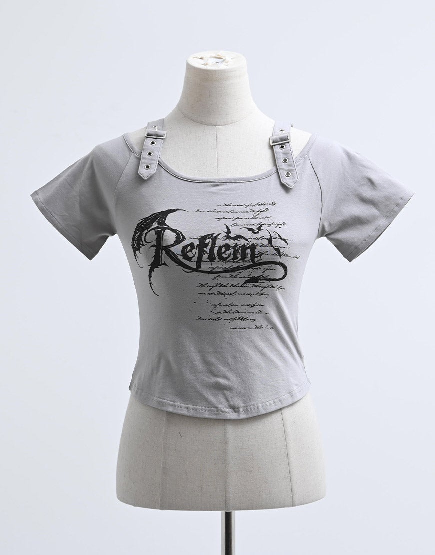 REFLEM レフレム ウォッシュ ロゴ Tシャツ グレー REFLEM【レフレム】オフショルクロップド半袖Tシャツ/全3色