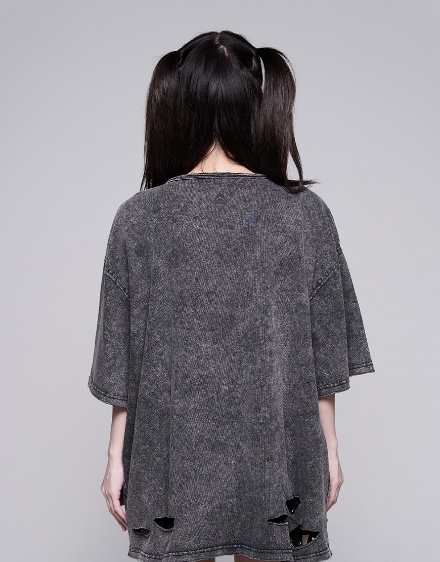 REFLEM【レフレム】チェーン編み上げグランジヘンリーTシャツ グレー REFLEM【レフレム】チェーン編み上げグランジヘンリーTシャツ/全2色