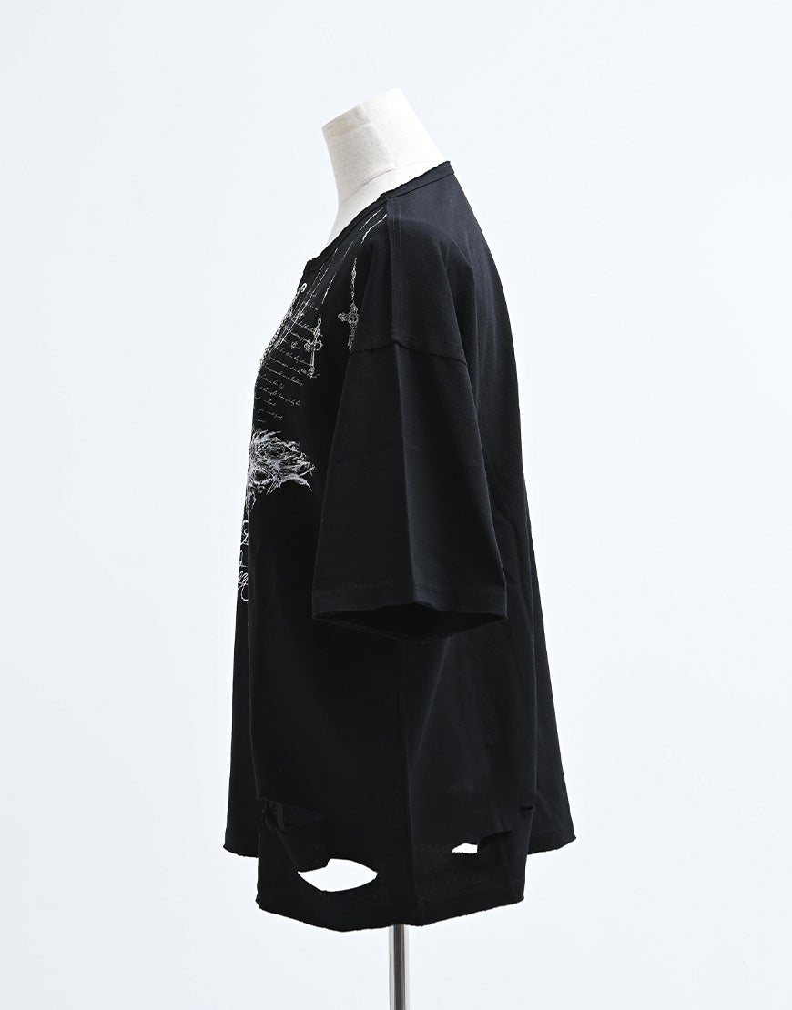 REFLEM【レフレム】チェーン編み上げグランジヘンリーTシャツ/全2色
