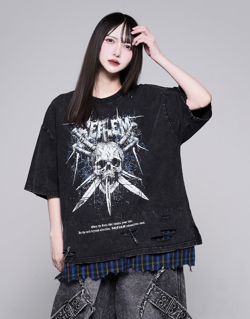 REFLEM Tシャツ 2枚セット REFLEM【レフレム】安ピン付きグランジチェックレイヤードTシャツ/全2色