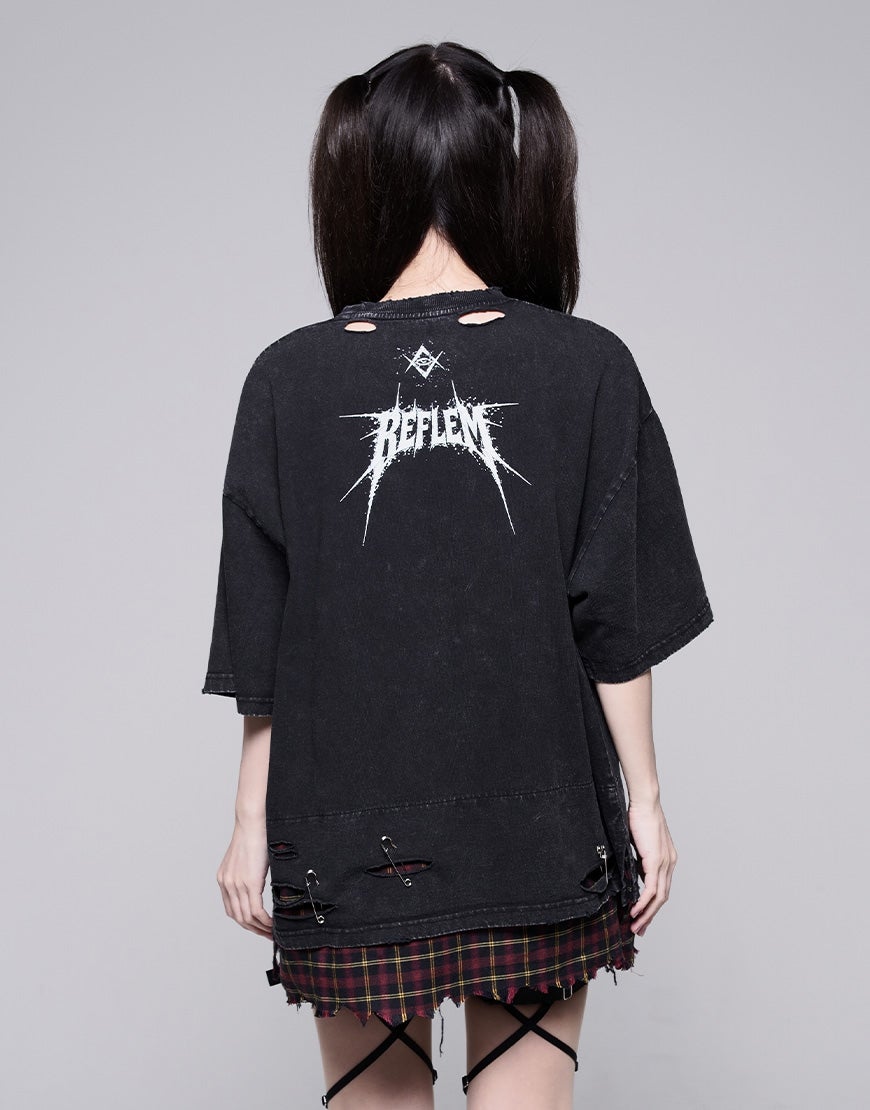 REFLEM【レフレム】安ピン付きグランジチェックレイヤードTシャツ/全2色