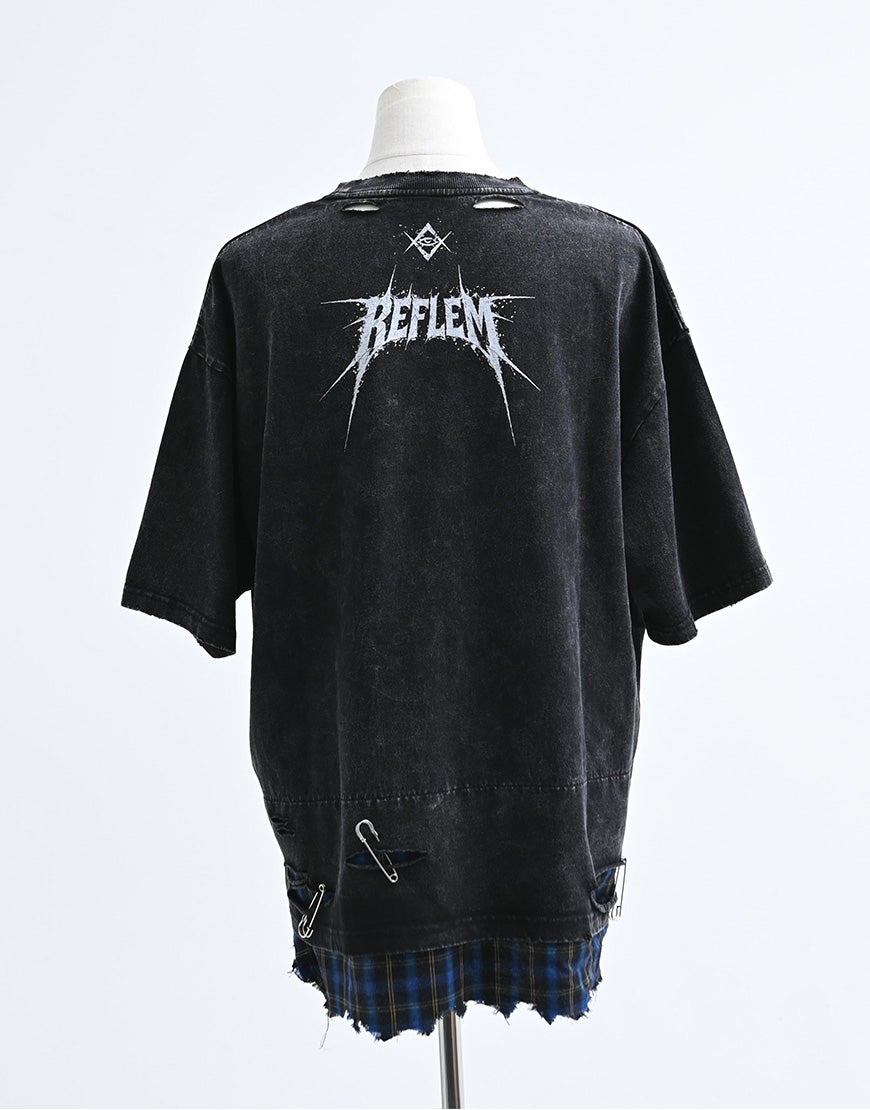 REFLEM【レフレム】安ピン付きグランジチェックレイヤードTシャツ/全2色