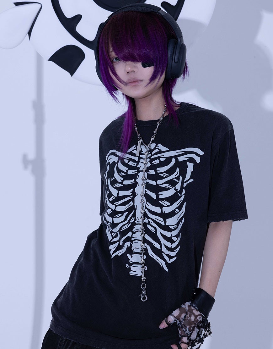 Gamchu【ガムチュ】ボクはずっと日陰にいたいなフード付きスカルタンクトップ Gamchu【ガムチュ】ボクは夏に喰われて完全に骨抜きに 加工TEE/全2色