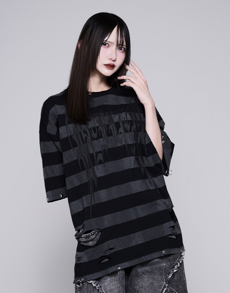 REFLEM【レフレム】グランジボーダーピアスTシャツ/全3色