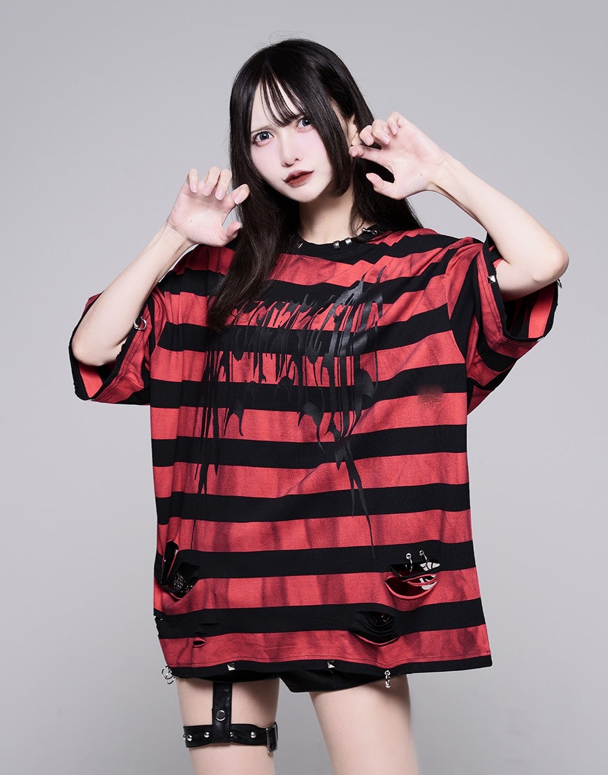 REFLEM【レフレム】グランジボーダーピアスTシャツ/全3色
