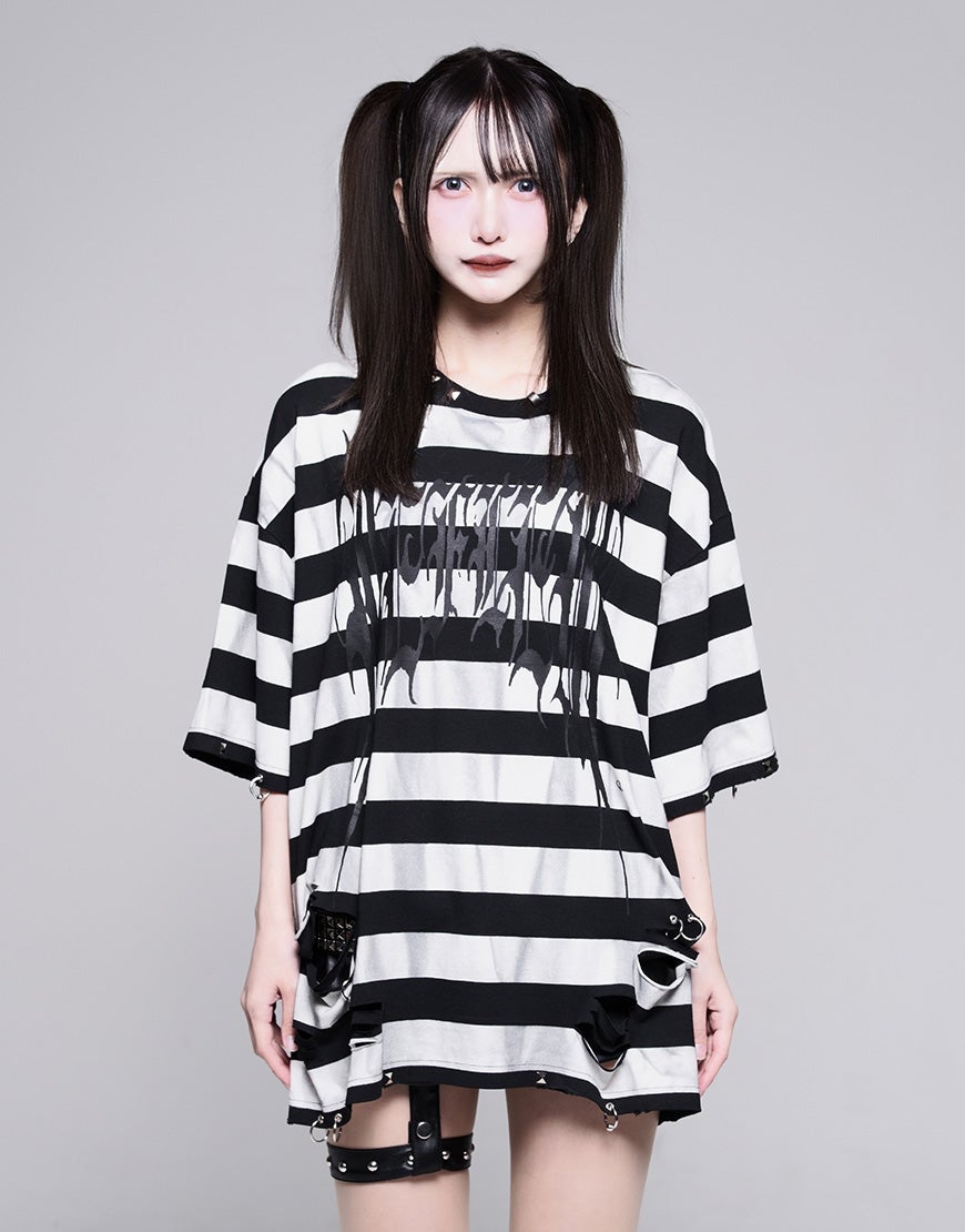 REFLEM【レフレム】グランジボーダーピアスTシャツ/全3色