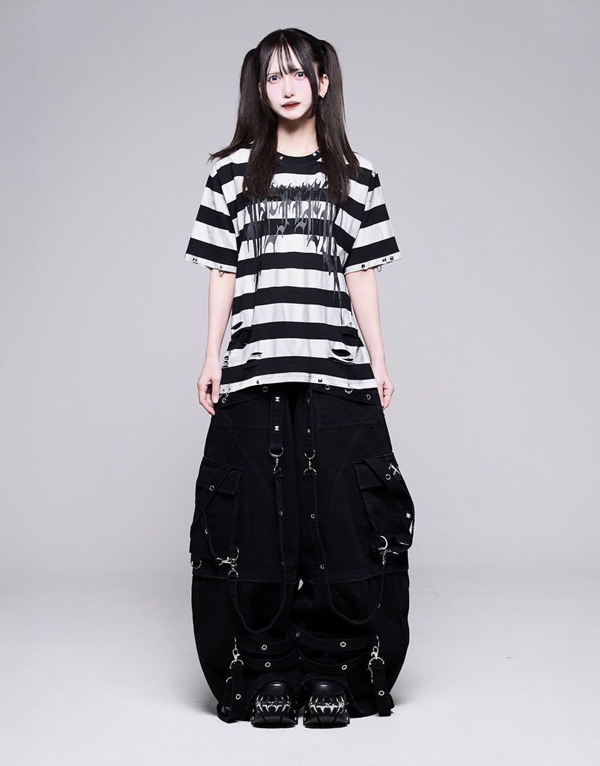 REFLEM【レフレム】グランジボーダーピアスTシャツ/全3色