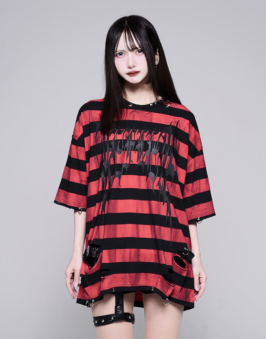 REFLEM【レフレム】グランジボーダーピアスTシャツ/全3色